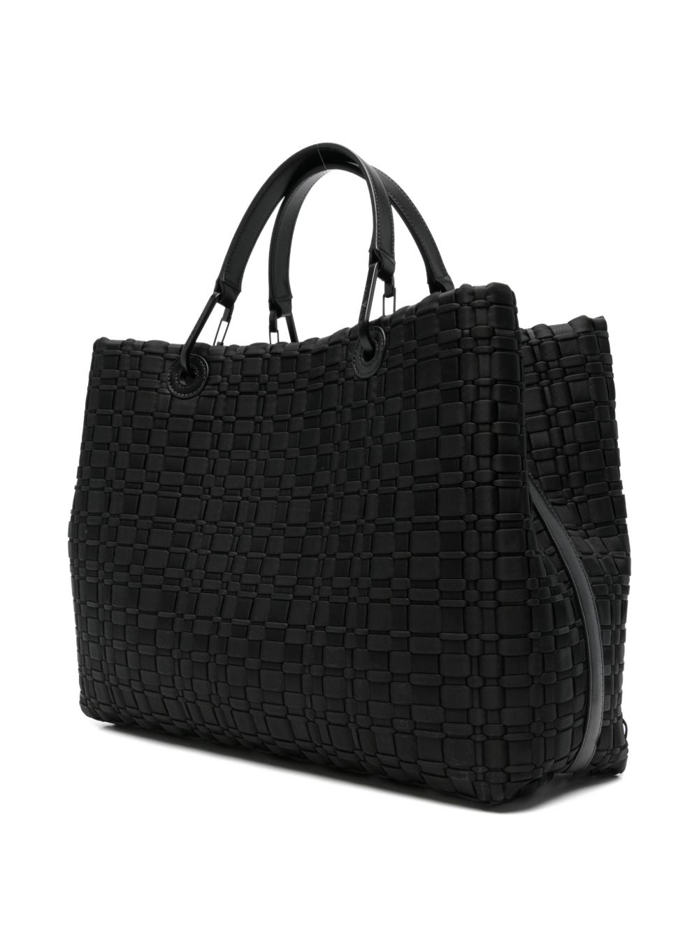 Emporio Armani Shopper Bag — Black Woven Top-Handle