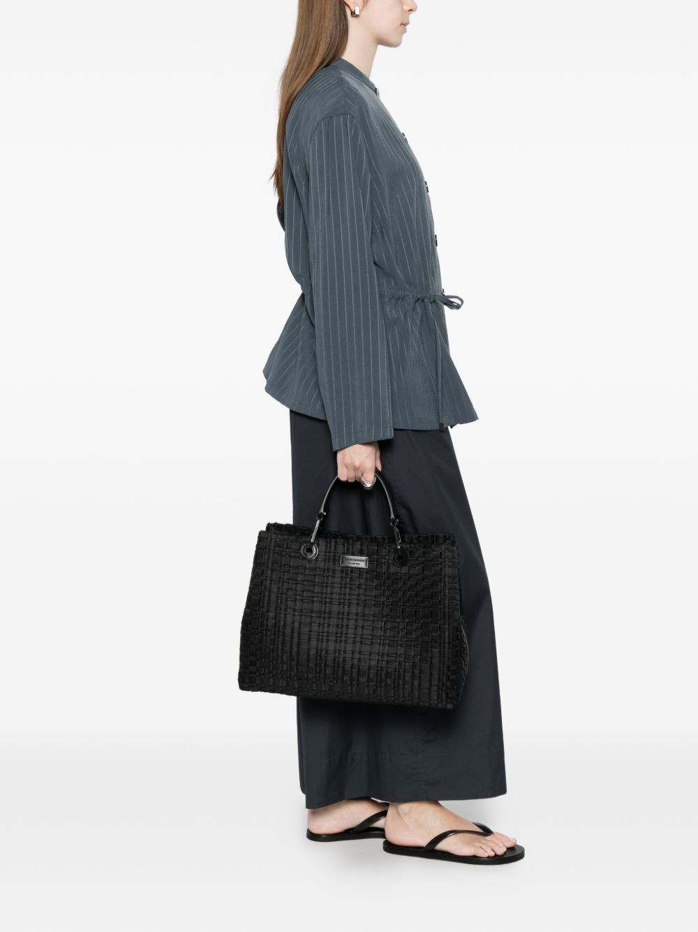 Emporio Armani Shopper Bag — Black Woven Top-Handle