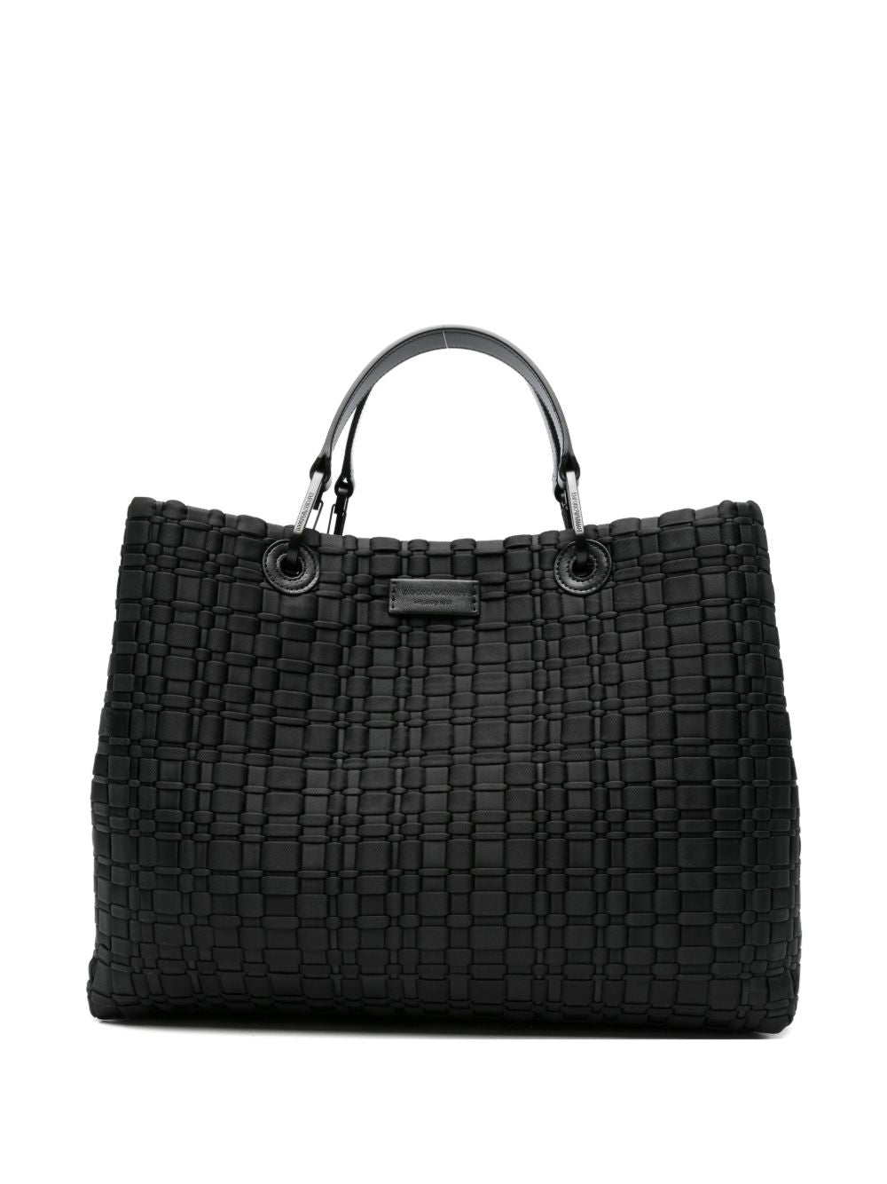 Emporio Armani Shopper Bag — Black Woven Top-Handle