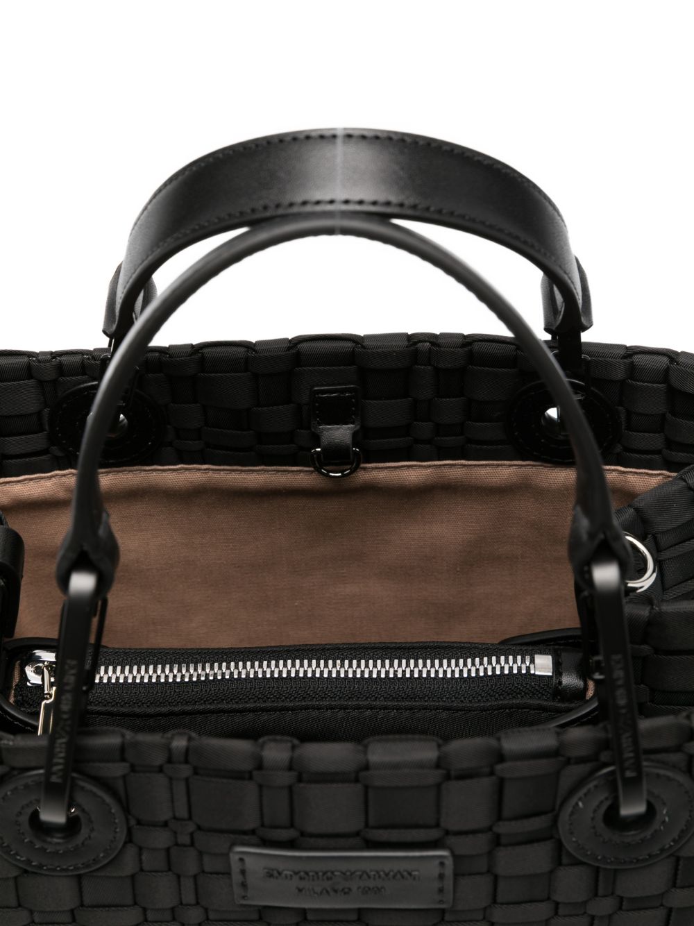 Emporio Armani Shopper Bag — Black Woven Top Handle