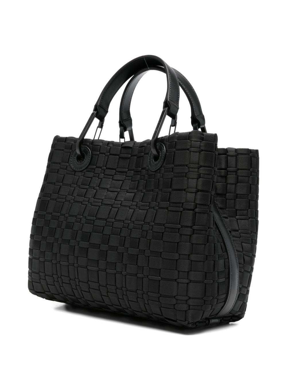 Emporio Armani Shopper Bag — Black Woven Top Handle