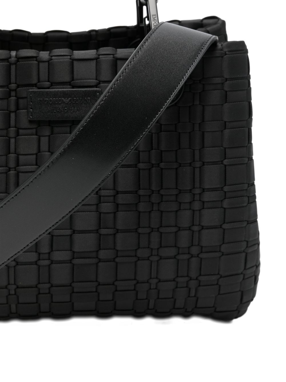 Emporio Armani Shopper Bag — Black Woven Top Handle