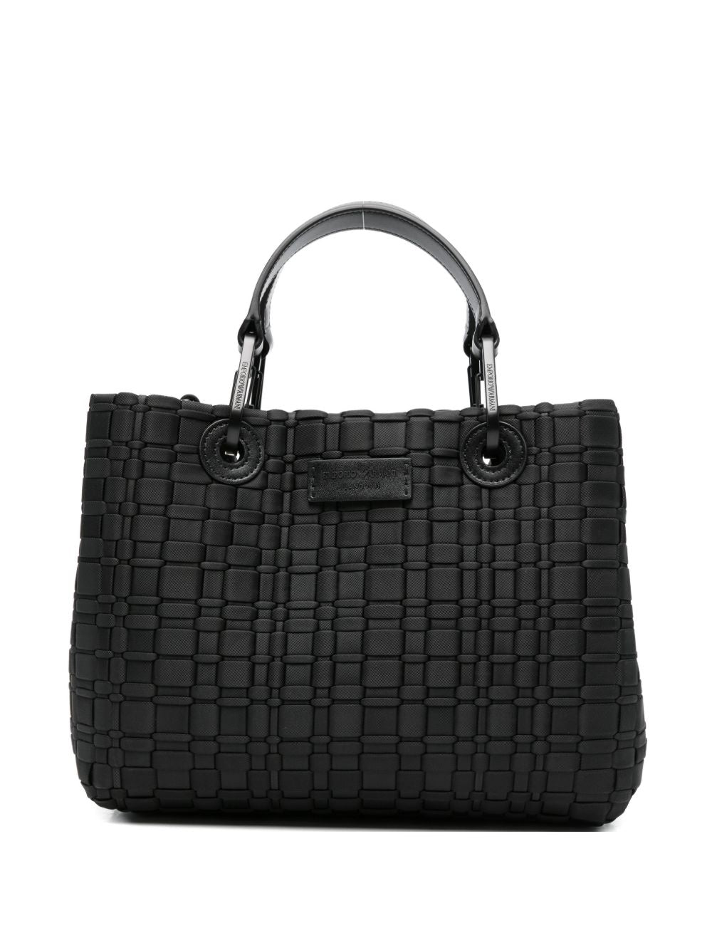 Emporio Armani Shopper Bag — Black Woven Top Handle