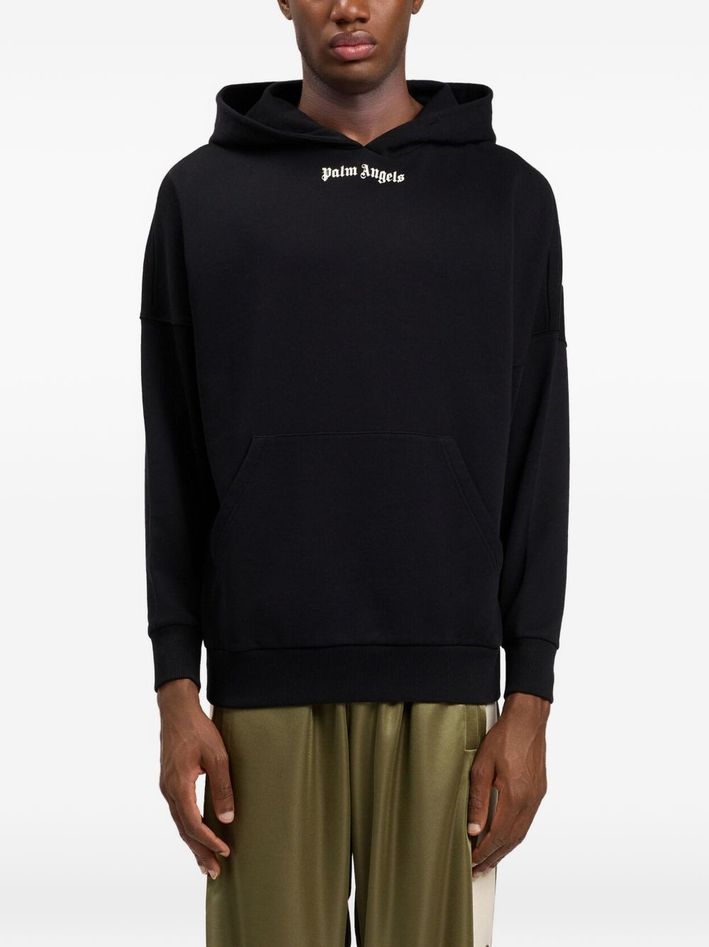 Palm Angels Logo Cotton Hoodie for Men — Black Topwear