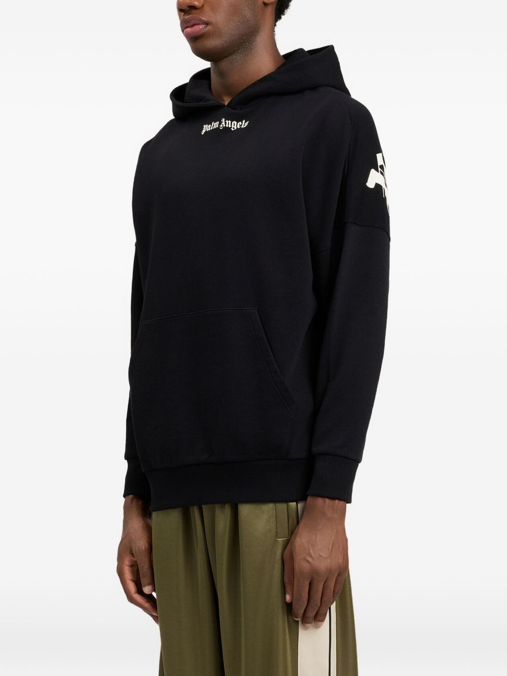 Palm Angels Logo Cotton Hoodie for Men — Black Topwear