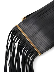 Elisabetta Franchi Leather Clutch — Black Fringe Chain