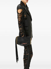 Elisabetta Franchi Leather Clutch — Black Fringe Chain