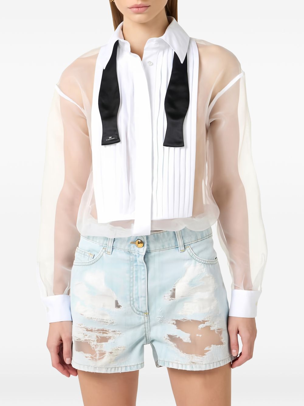 Elisabetta Franchi Cotton Jumpsuit — Ivory Bow Tie (New)