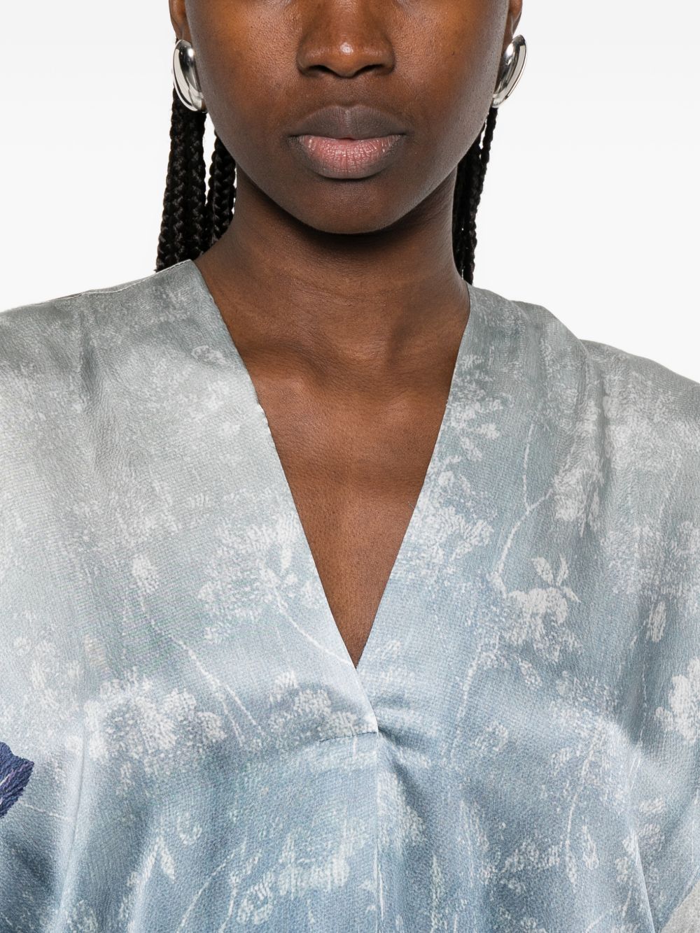 Pierre Louis Mascia Printed Silk Dress - V‑Neck, Short Sleeves
