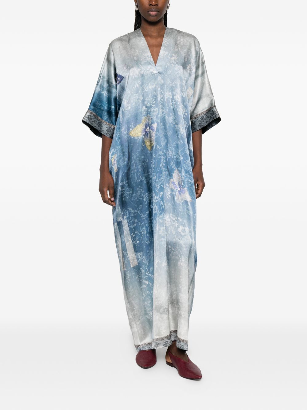Pierre Louis Mascia Printed Silk Dress - V‑Neck, Short Sleeves