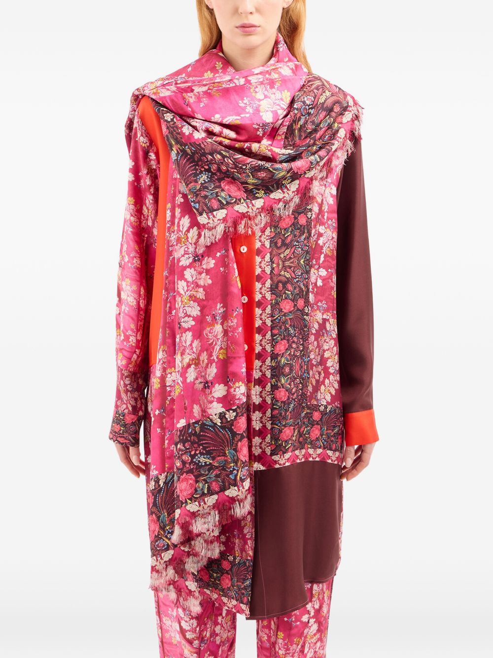 Pierre Louis Mascia Pink Floral Silk Scarf — Fringed Edge