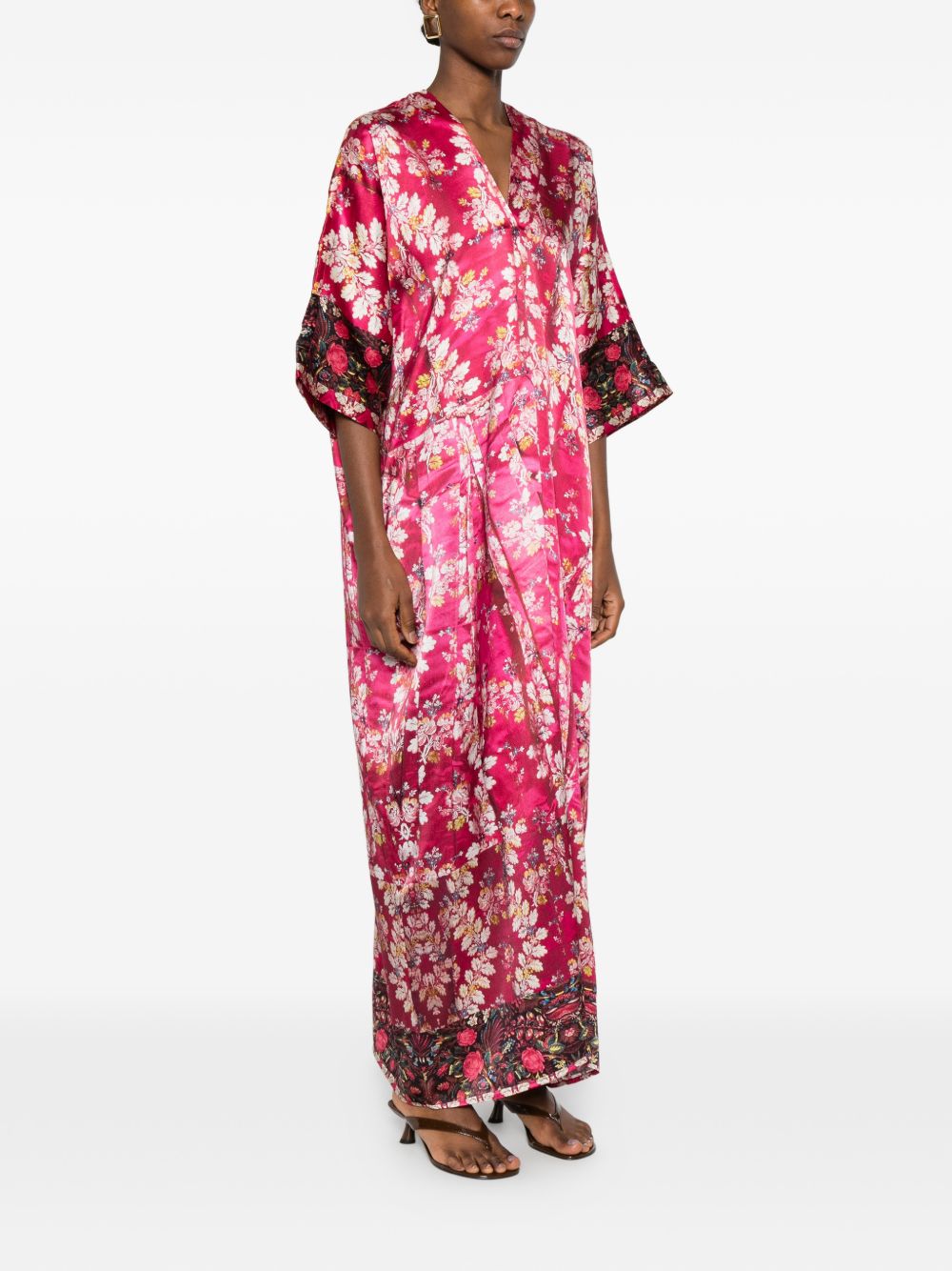 Pierre Louis Mascia Silk V‑Neck Dress with Border Print