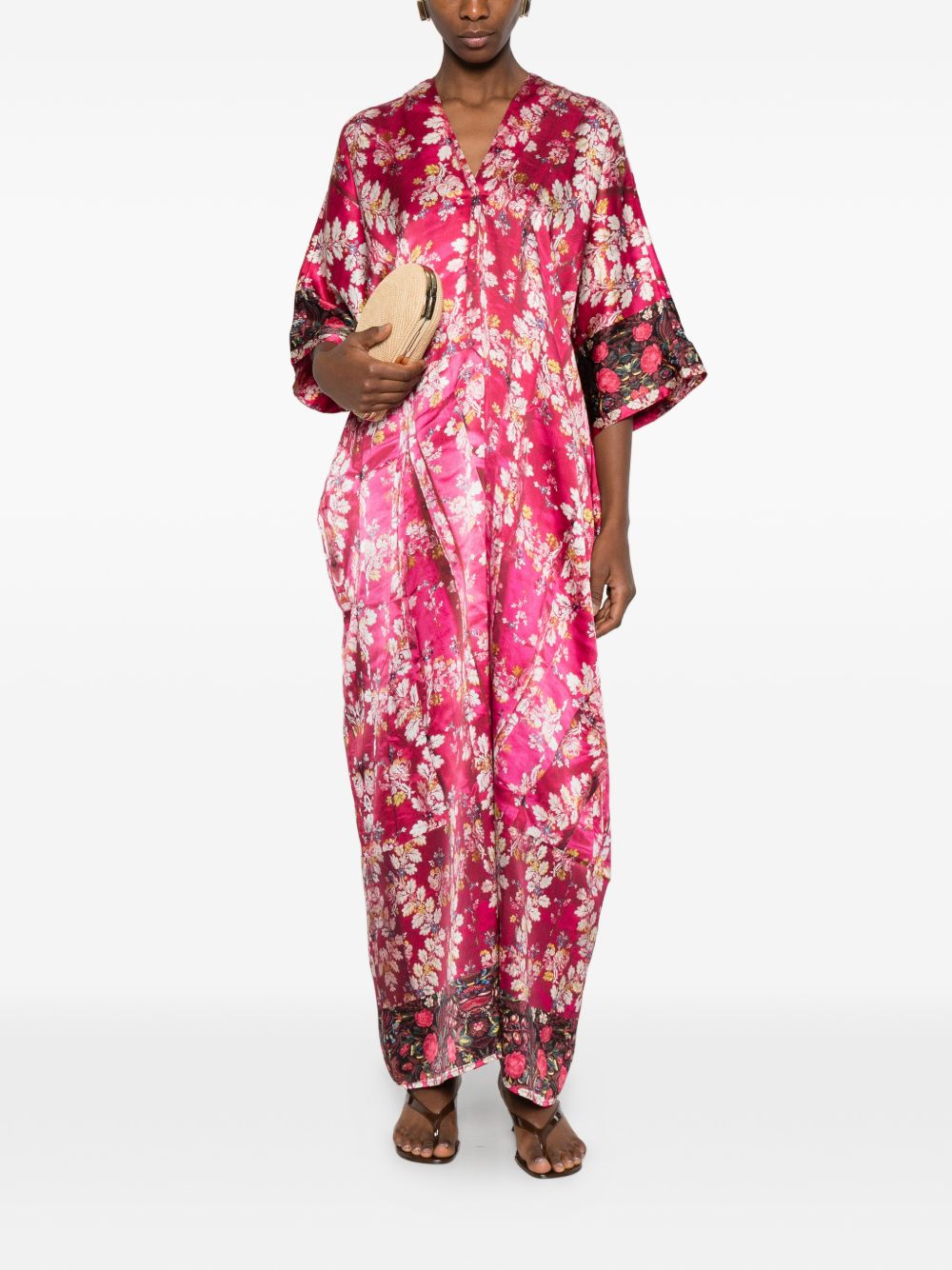 Pierre Louis Mascia Silk V‑Neck Dress with Border Print