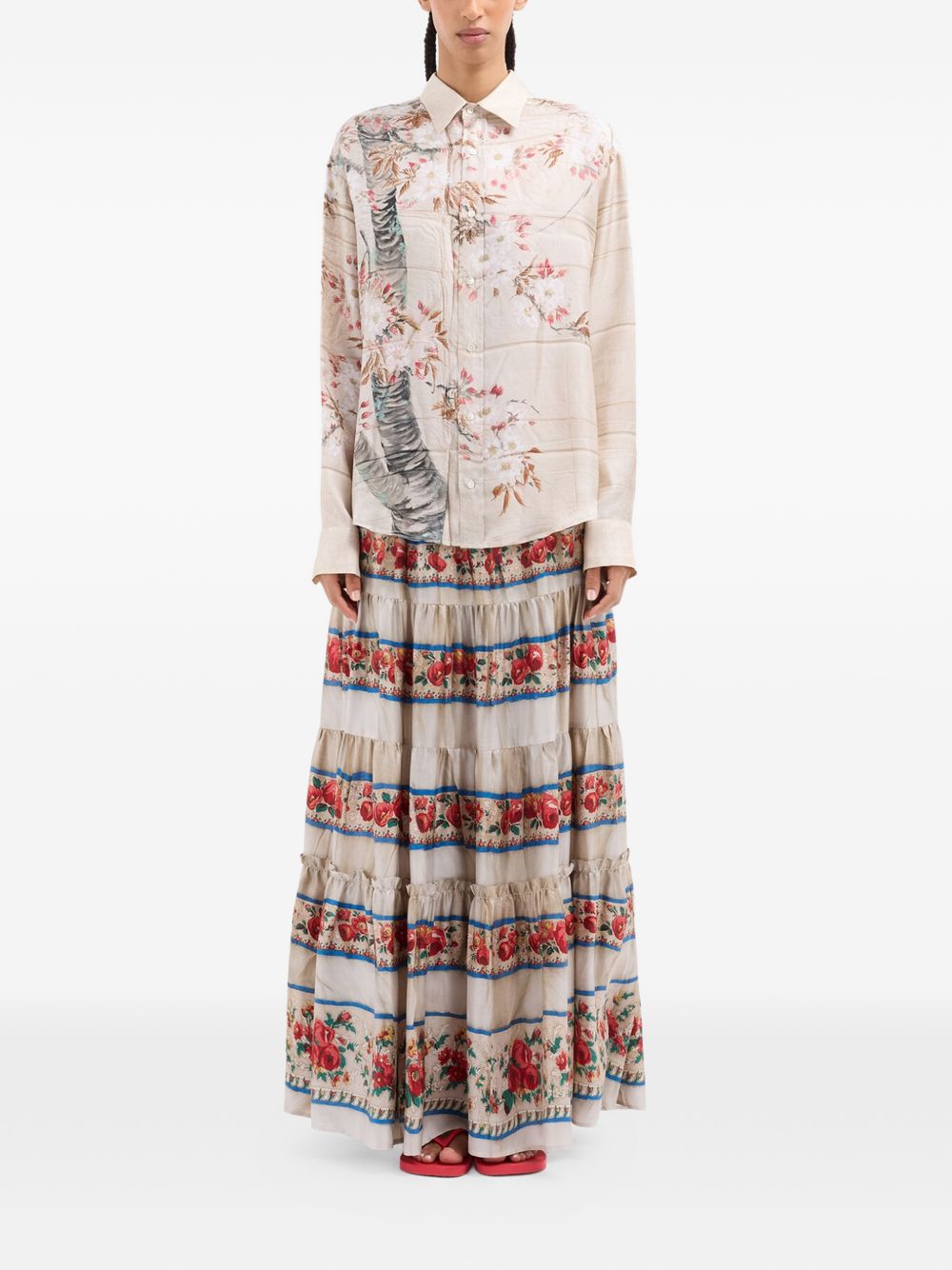 Pierre Louis Mascia Printed Silk Shirt — Beige, Relaxed Fit