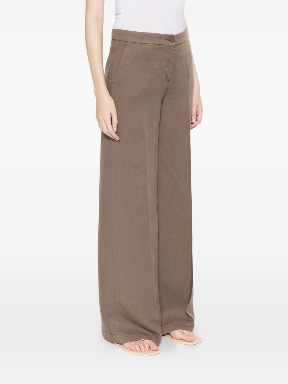 Via Masini 80 Trousers — Linen Wide‑Leg Brown