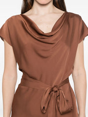 Silk95Five Silk Top — Mizner Cowl Neck (Light Brown)
