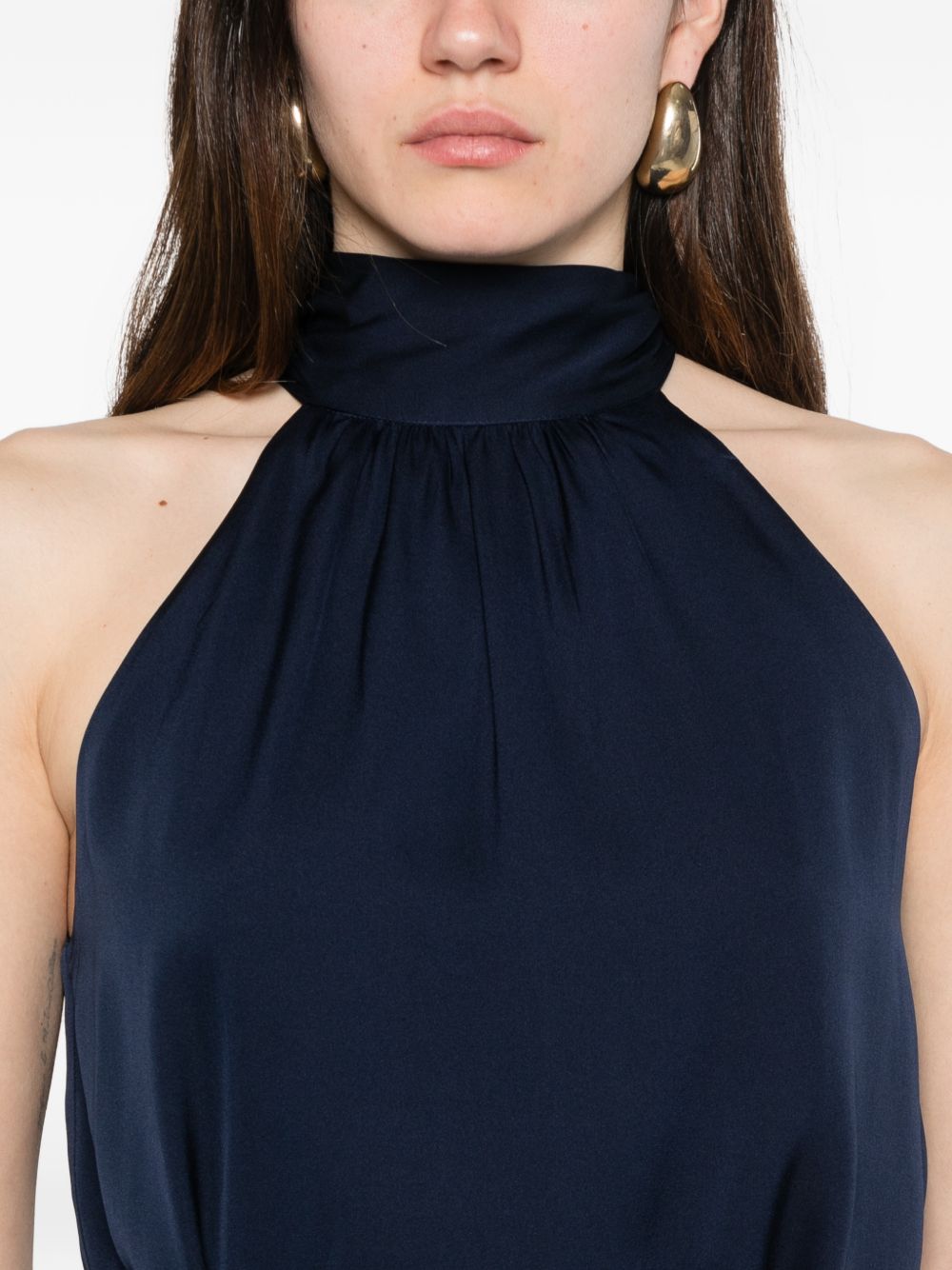 Silk95Five Villette Silk Top — Blu Scuro High Neck