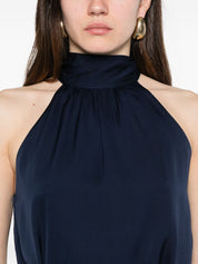 Silk95Five Villette Silk Top — Blu Scuro High Neck