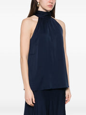 Silk95Five Villette Silk Top — Blu Scuro High Neck