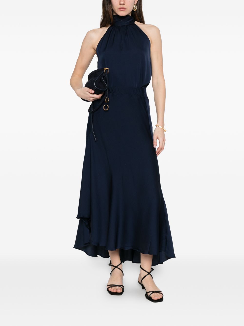 Silk95Five Villette Silk Top — Blu Scuro High Neck