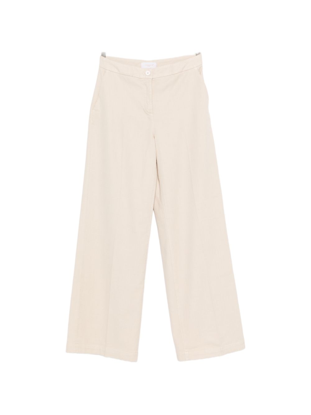 Via Masini 80 Trousers — Beige Wide‑Leg Cotton