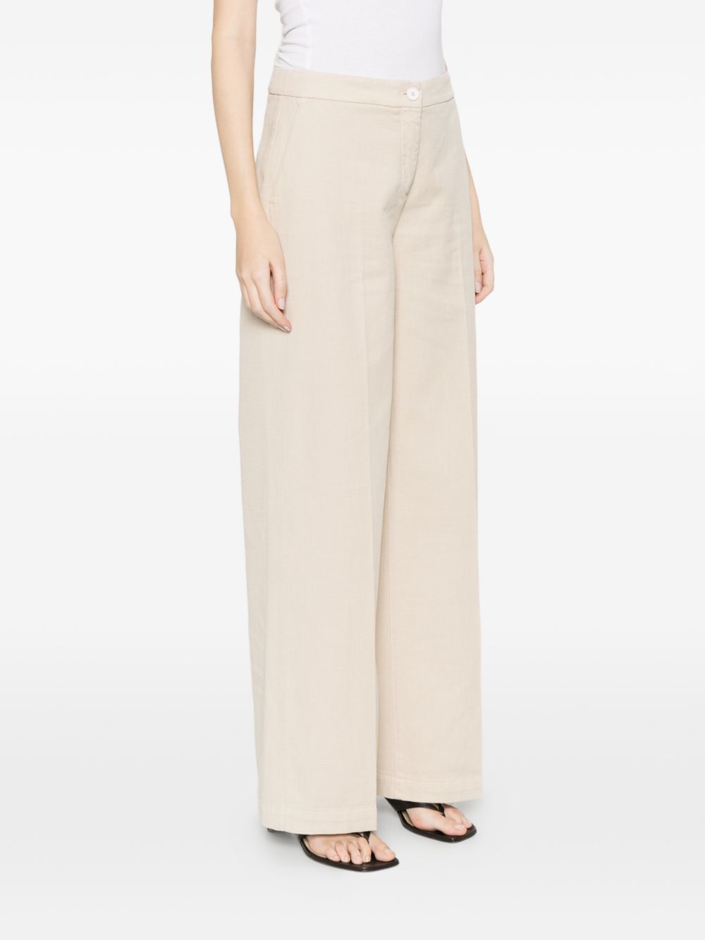Via Masini 80 Trousers — Beige Wide‑Leg Cotton