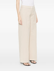 Via Masini 80 Trousers — Beige Wide‑Leg Cotton