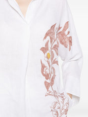 TRAME AUREE Trame Auree V-neck Linen Shirt – White Floral