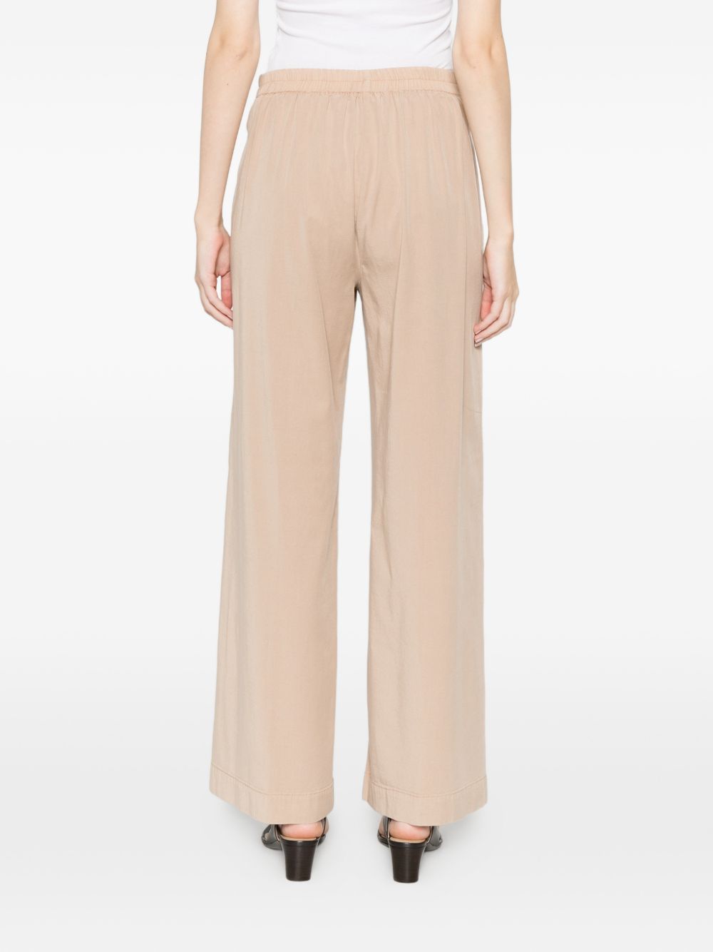 Via Masini 80 Trousers — Wide‑Leg Beige Slip Pockets