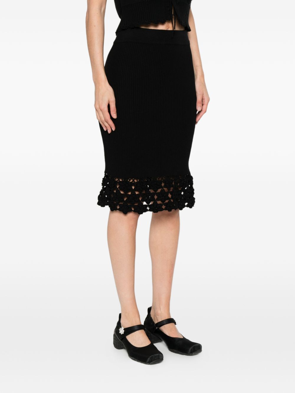 Ganni Crochet Long Skirt — Black Ribbed Knit (Women)