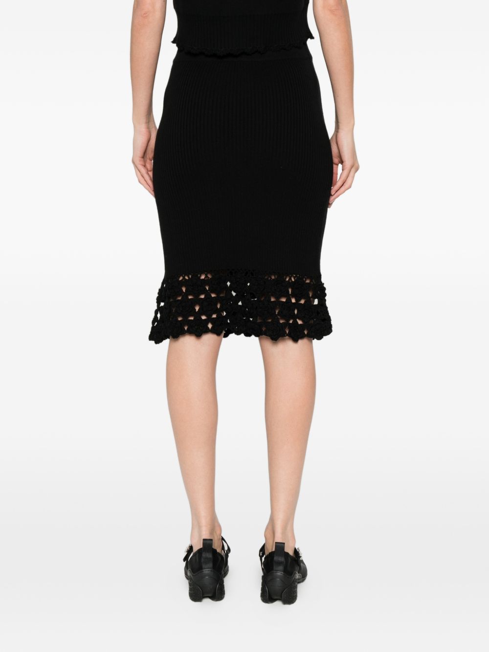 Ganni Crochet Long Skirt — Black Ribbed Knit (Women)