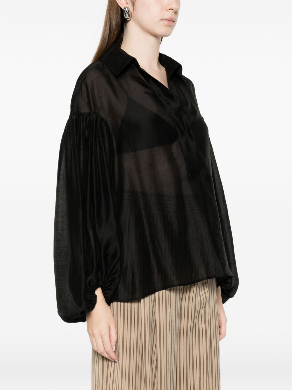 TRAME AUREE Trame Auree Long-sleeve Blouse — Black Puff