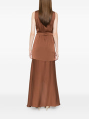 Silk95Five Silk Long Dress — Shangri V‑Neck Draped