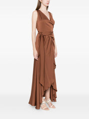 Silk95Five Silk Long Dress — Shangri V‑Neck Draped
