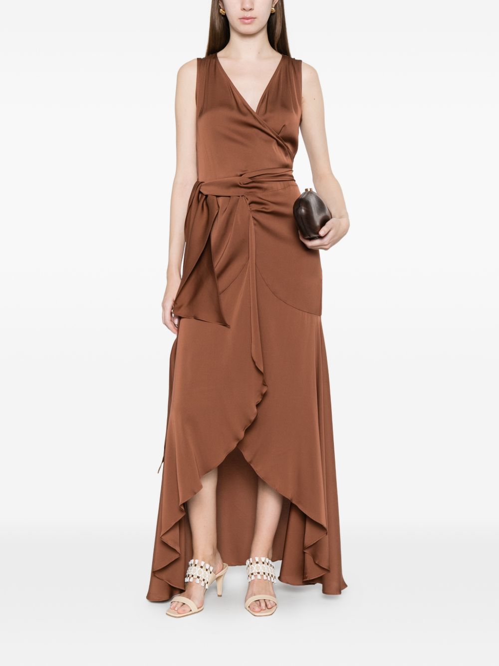 Silk95Five Silk Long Dress — Shangri V‑Neck Draped