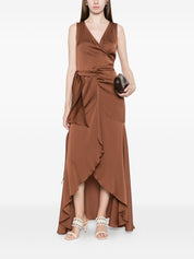 Silk95Five Silk Long Dress — Shangri V‑Neck Draped