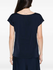 Silk95Five Mizner Silk Top — Blue Cowl Neck (Short Sleeve)