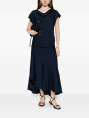 Silk95Five Mizner Silk Top — Blue Cowl Neck (Short Sleeve)