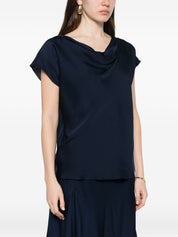 Silk95Five Mizner Silk Top — Blue Cowl Neck (Short Sleeve)