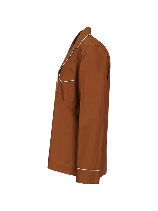 Forte Forte Cotton Pajama Shirt — Chocolate Brown (Women)