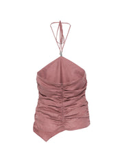 Semicouture Becka Linen Top — Bordeaux Halterneck (New)