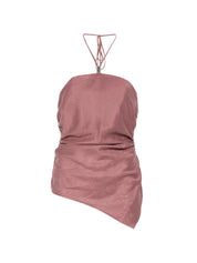 Semicouture Becka Linen Top — Bordeaux Halterneck (New)