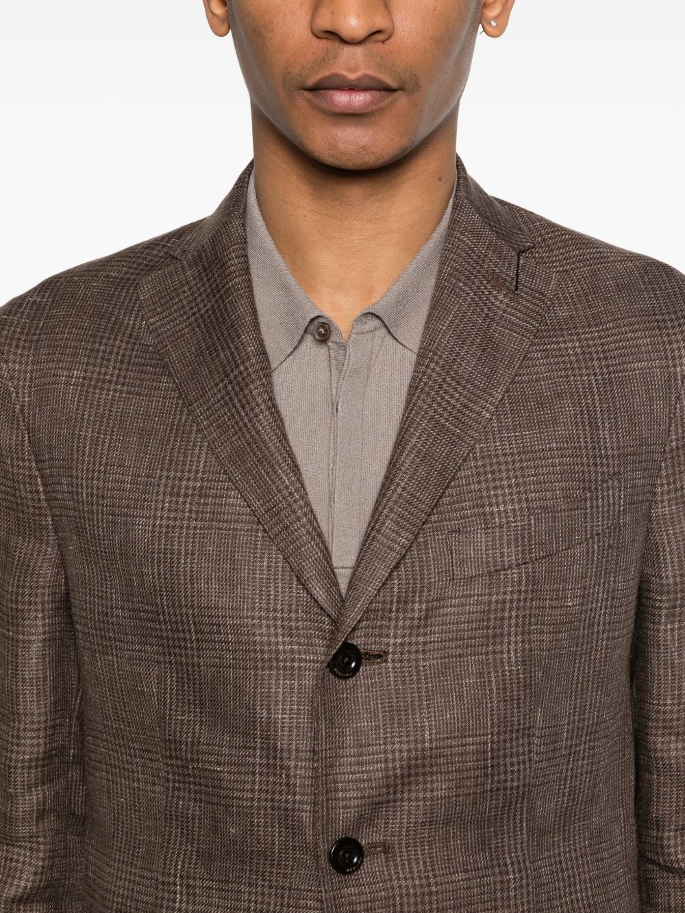Boglioli Linen Double-Breasted Jacket — Brown Checked