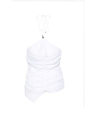 Semicouture Becka Linen Top — White Halterneck