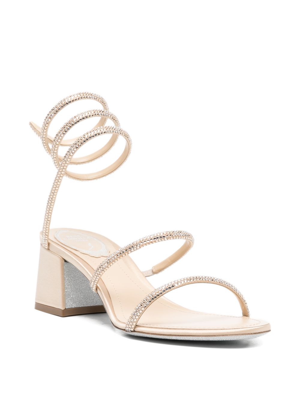 René Caovilla Cleo Satin Sandals — Ivory Rhinestone