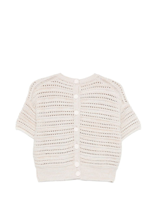 Emporio Armani Cotton Open‑Knit Cardigan — Beige Topwear