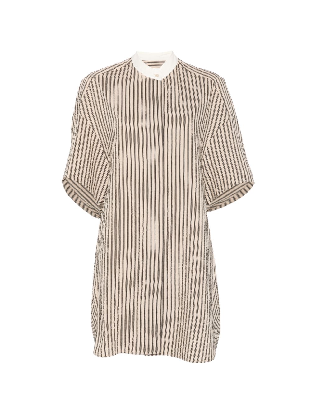 Alysi Cotton-Blend Striped Dress — Beige Vertical Stripes
