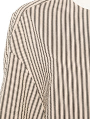 Alysi Cotton-Blend Striped Dress — Beige Vertical Stripes