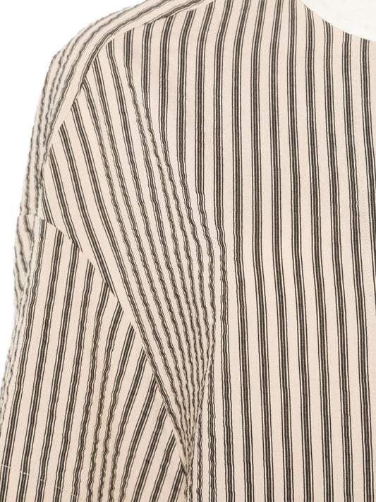Alysi Cotton-Blend Striped Dress — Beige Vertical Stripes