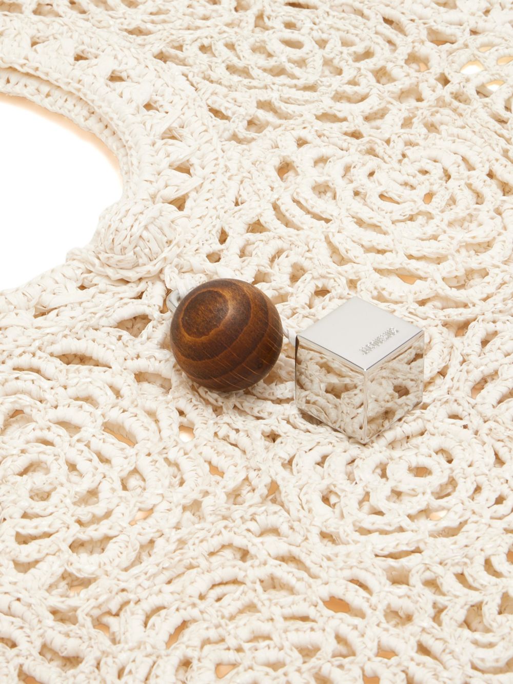 JACQUEMUS Le Petit Rond Spiaggia Handbag — White Crochet